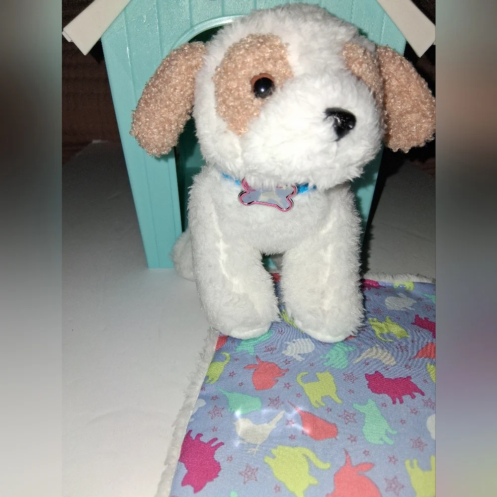 Our Generation Aqua and White Dog House Set with Plush Toy Pre-owned Good Condit